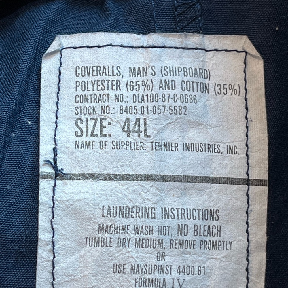 VTG 1987 US Navy Shipboard Coveralls Jumpsuit Blue 44L - Picture 7 of 11